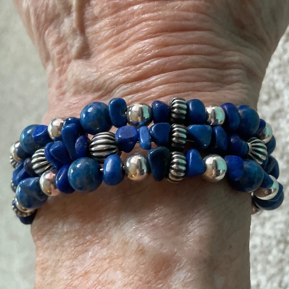 Carolyn Polllack Lapis Lazuli and Sterling Silver Wrap Bracelet